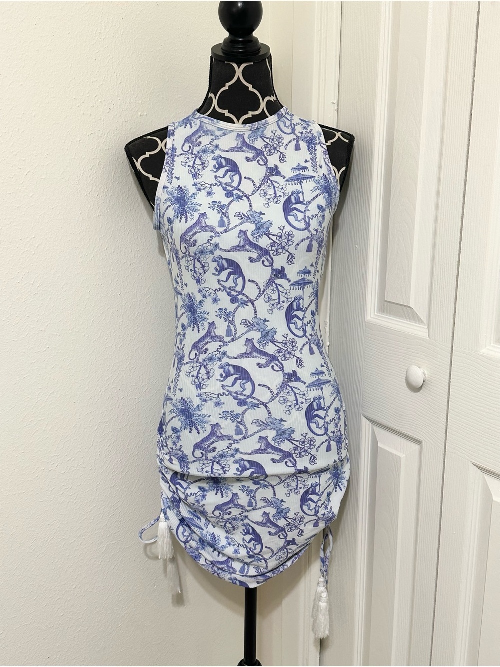 Akosha Blue White Leppard Cover Up Dress